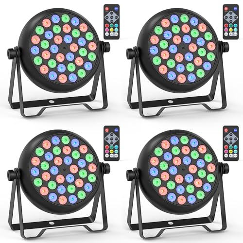 Rtktoup 4PCS RGB Focos Par LED, 36W Luz de Escenario con Control Remoto y 4 Modos de Control, Luces Discoteca para DJ Bar Boda Espectáculo Conciertos Fiesta Navidad Halloween
