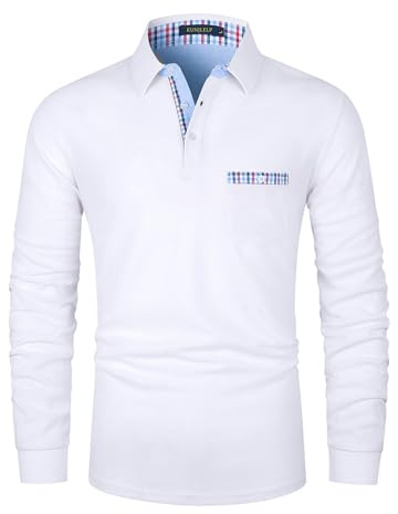 KUNJLELP Mode Polo Homme Manches Longues Coton Golf Chemise Outdoor Casual T-Shirt avec Poche
