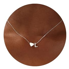 TINGN Silber Kette mit Buchstaben Damen Mädchen - 14K Weißgold Vergoldet Herzkette Silber Kette mit Buchstaben L Mädchen Halskette Damen Buchstabenkette Geburtstagsgeschenk für Frauen Tochter Freundin