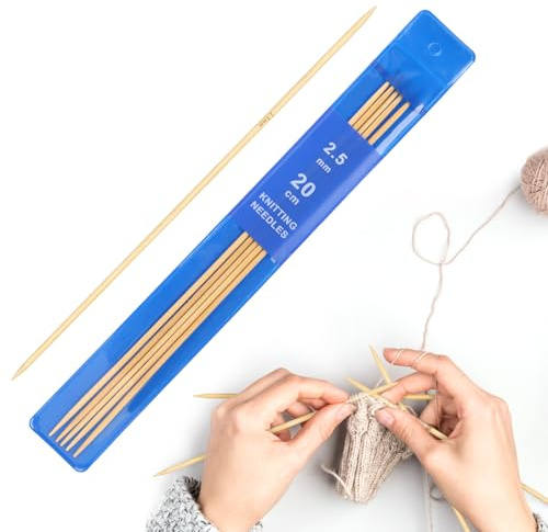 Coopay Set di 5 Ferri da Maglia 2,5mm a Doppia Punta, Lunghezza 20cm Ferri da Maglia in bambù per Calzini, Sciarpe, Cappelli, Maglioni, per Principianti & Professionisti