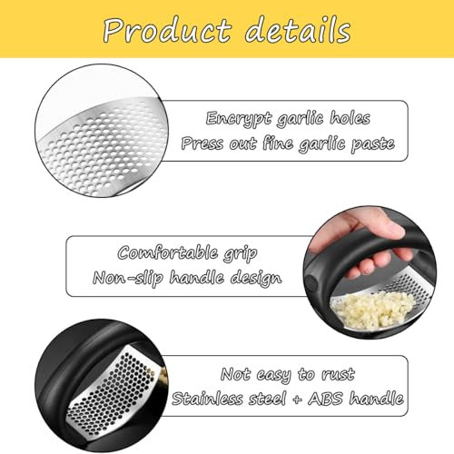 LEERMEIZI 2 pezzi Spremi aglio, Spremiaglio in acciaio inox, Acciaio Inox Pressa di Aglio, Spremiaglio a bilanciere in acciaio inox, con Sbuccia Aglio, utensili da cucina