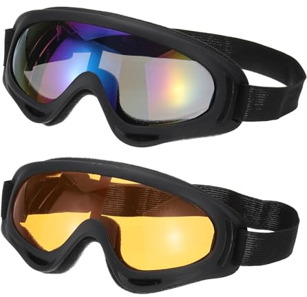 PATIKIL Dirt Bike Brille, 2 Stück Motorradbrille ATV Brille Ski Brille Rennhelm Brille Winddicht für Bergsteigen Fallschirmspringen Ski Fahren, Schwarz mit bunten/orangen Gläsern