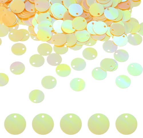 QUARKZMAN 1250 PZ Paillettes Piane Rotondo, 10mm/0.4 Pollici Grandi Paillettes per Artigianato Resina Gradiente AB Giallo Paillettes Sciolte con Fori Singoli per Artigianato Fai da Te Cucito