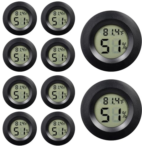 10 Pack Mini Hygrometer Thermometer - Digital Hygrometer Gauge LCD Monitor Temperature Humidity Meter Indoor Room Round Humidity Temperature Gauge for Greenhouse Home Kitchen