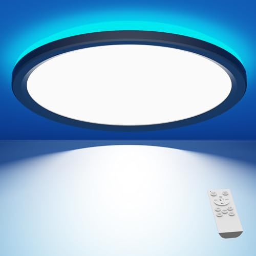 slochi LED Deckenleuchte Dimmbar mit Fernbedienung, 40CM RGB Farbwechsel Deckenlampe Led, 3000K-6500K Badezimmer Lampe für Bad Kinderzimmer Schlafzimmer Wohnzimme-Rund Schwarz