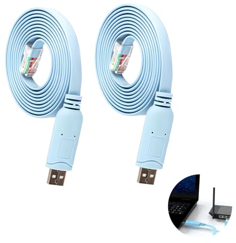 Sylkeov 2 PiezasCable de Consola USB a RJ45, Cable USB Compatible Router Cisco y Otros Dispositivos, Longitud de 1.8 m, Azul, Compatible con Windows y Mac, Ideal para Configuración