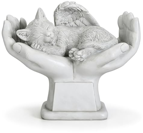 CYTGOUPER Grabstein Katze Engel Gedenkfigur, Grabschmuck Wetterfest aus Harz, Gedenkstein Katze 20.8 x 17.8 x 10.2cm für für Garten Grabsteine oder Rasendekoration (Katze)