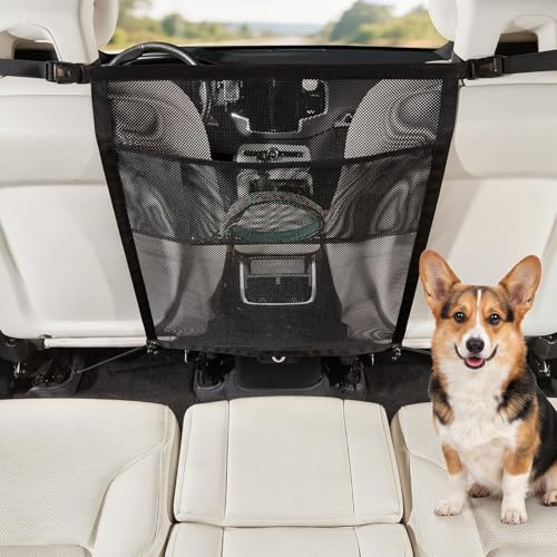 Wankd Rejilla de seguridad para el asiento trasero del coche, sin taladrar, con bolsillos de almacenamiento, barrera de seguridad para el asiento trasero