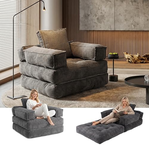 DEZAGCE Foldable Sofa Bed Chair, Convertible Floor Sofa Bed with Adjustable Armrests, Multi-Functional Sleeper Chair for Living Room, Guest Room & Small Spaces, Dark Grey