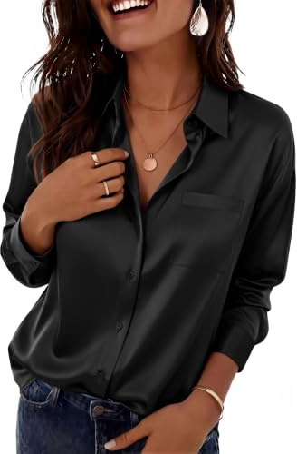 ZEAGOO Women's Satin Blouse Elegant V Neck Silk Shirt 2026 Casual Loose Top