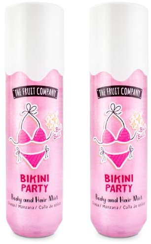 The Fruit Company Hair & Body Mist Glitter 200 ml Pack 2 Unidades Bruma Corporal y Capilar Vegana Refrescante con Brillo y Aromas Tropicales (BIKINI PARTY)