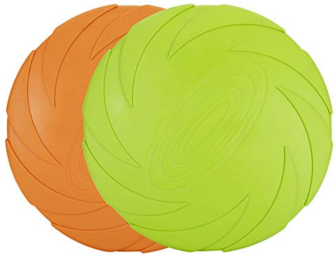 Vivifying Lot de 2 disques Volants pour Chien en Caoutchouc Naturel de 18 cm pour Terre et Eau (Vert + Orange)