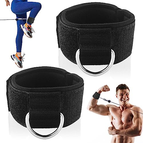 Fitness Ankle Straps, Ankle Workout Strap for Gym Machines Exercise, 2 PCS Adjustable Neoprene Padded D-Ring Exercises Belt Band Attachment for Cable Machines Leg Extensions, Abs and Glute Exercises