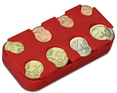 kwmobile Münzbox für Euro Münzen - 8 Fächer von 1 Cent bis 2 Euro - Münzhalter Münzsammler - Münzspender Sortierer in Rot