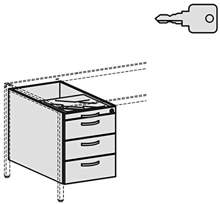 Hängecontainer mit 3 Metall-Schubfächern und Utensilienschubfach, Metall-Rollschubführung, Zentralverriegelung, links oder rechts einhängbar am 4 Fuß Eco Gestell,abschließbar 430x800x522, Onyx/Onyx