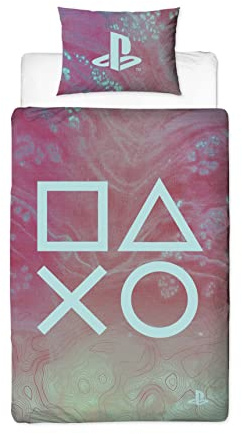 PlayStation Marble Single Duvet Cover Officially Licensed | Reversible 2 Sided Marble Design with Matching Pillowcase, Polycotton, Pink (Single)