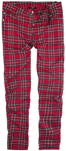 Banned Alternative Tartan Hombre Pantalones de Tela Rojo