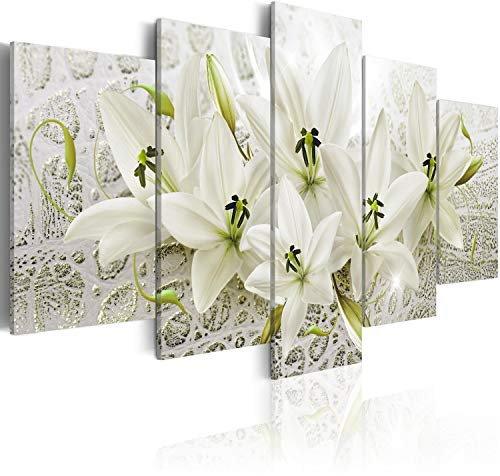 B&D XXL - Tableau Acoustique Nature 200x100 cm 5 Parties - Décoration Murale Anti-Bruit Isolation Phonique Bureau Chambre Panneau Insonorisant Impression sur Toile - Fleur Artistique b-A-0326-b-p