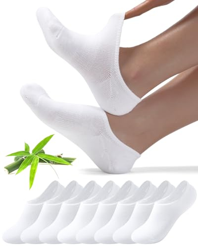 Toes Home Bamboo No Show Trainer Socks for Womens and Men, 8 Pairs | Low Cut Invisible Socks with Non-Slip Silicone Stripes, Breathable Footies Ankle Socks for Sneaker Loafers Boat Shoes