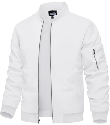 TACVASEN Mens Lightweight Jacket Casual Summer Sport Baseball Jacket Autumn Work Bomber Military Coat White, M