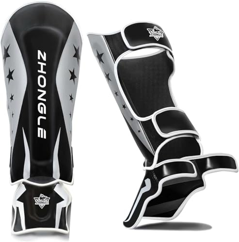 ZHONGLE Schienbeinschoner - 40mm Vollnarbenleder & Belüftungstechnologie | Schienbeinschutz für MMA/Kickboxen (Unisex, Größe S-XL)