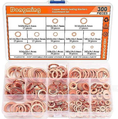 RATSTONE Joints en cuivre, 300 pièces, M5 à M20, Rondelles plates en cuivre, Étanchéité, Durable, Facile à installer