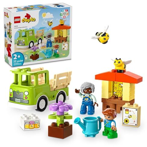 LEGO DUPLO Town Caring for Bees & Beehives Preschool Kids’ Learning Toy, 2 Figures and a Drivable Truck, STEM Toy, Build-and-Rebuild Educational Set for Toddlers Ages 2 Years Old and Up, 10419
