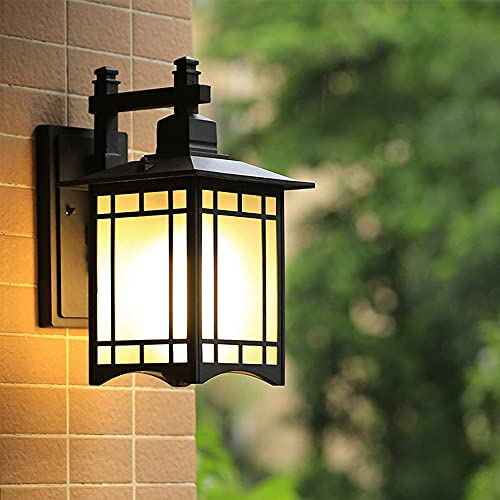 Mengjay Draussen Schwarz Wandleuchte Aussen Wandlampe wasserdichte IP44 Retro E27 Terrassenlampe Aluminium und Acryl Außenlampe für Garten Balkon Flur Haus Eingan (H)