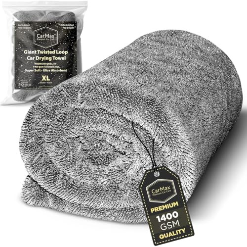 CarMax® Auto Trockentuch aus Mikrofaser – 60 x 40 cm, 1400 GSM Twisted Pile, besonders saugfähig & kratzfrei – ideal für Autowäsche & Aufbereitung