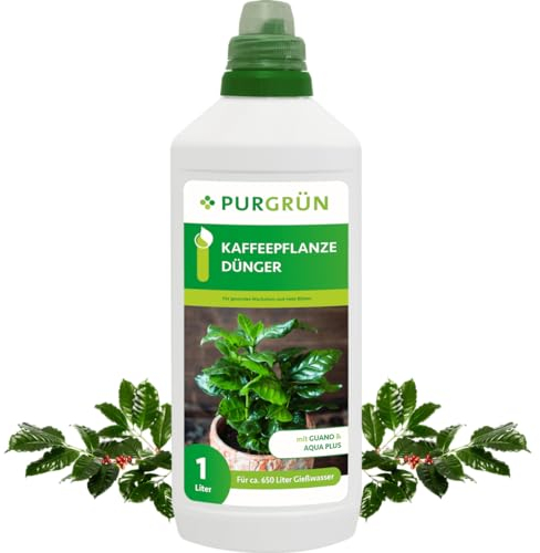 Purgrün® Kaffeepflanze-Dünger 1 Liter – Schnelles Wachstum & prächtige Blüten dank Guano – Premium-Flüssigdünger mit Spurennährstoffen – Stärkt die Widerstandskraft – Für 400 Liter Gießwasser