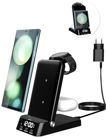 Cargador Inalámbrico Samsung, Estación de Carga Inalámbrica 4in1 para Galaxy Z Fold 4/5/6/Z Flip 4/5/6 S24 Ultra/S23+, Cargador de Reloj para Galaxy Watch 6/5 Pro/5/4/ para Galaxy Buds 2Pro(Black)