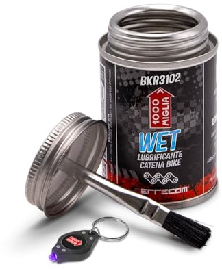 1000 Miglia BKR 3102 Wet Lube Bike Chain, for Wet and Muddy Weather Conditions, All-In-One Can, Brush included – 120 ml Can