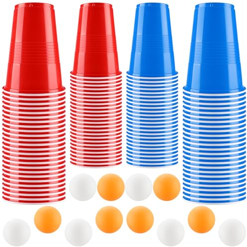 Beer Pong Becher Set, Bierpong Becher Enthält 50 Becher und 12 Tischtennisbälle,500ML Beerpongbecher, Wiederverwendbare Partybecher für Weihnachten Party Geburtstag Festivals Hochzeit Camping (50pcs)