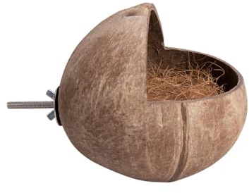 Crevyteg Nichoir à oiseaux en coquille de noix de coco, nid d'oiseau naturel, respectueux de l'environnement, nichoir à oiseaux à fixation latérale, décoration pour oiseaux de jardin, perroquet,