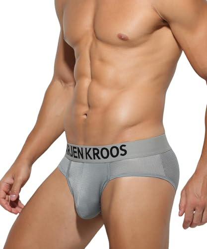 Arjen Kroos Men's Sexy Underwear Briefs Mesh Underpants Ice Silk Underwear Low Rise Slips Anti-chafing Pants,GREY,M