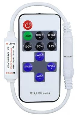 Wvzong Wireless LED Dimmer Controller, 5V-24V Brightness Adjustable with 11-Key RF Remote & DC Plug for Single Color LED Strip Lights
