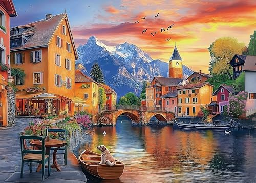 Hykmy Jigsaw Puzzle 1000 Pieces Educational Game Challenge Toy Gifts Puzzles for Adults and Kids Age 14 Years Up,70x50cm-Old Town Hall