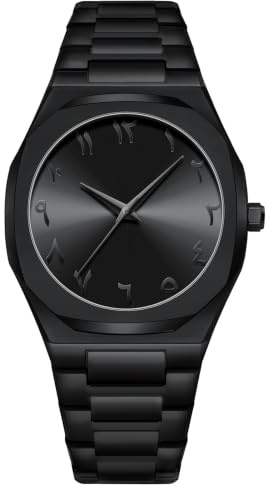Gosasa Reloj de Cuarzo para Hombre, números arábigos de Oriente Medio, diseño Elegante, Acero Inoxidable, Impermeable, para Negocios, Casual