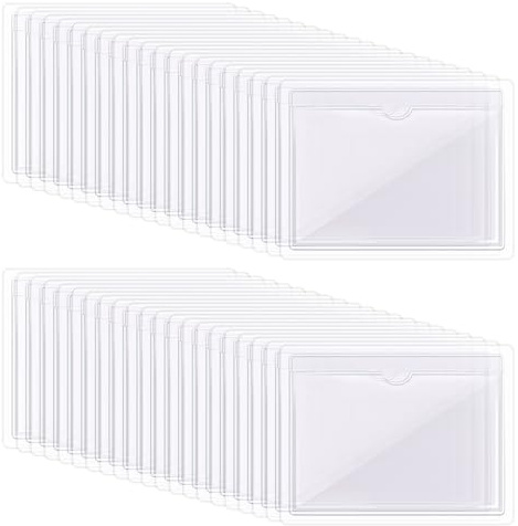 TYFYH 50 soportes para etiquetas autoadhesivos, 8,5 x 13,5 cm, fundas para tarjetas de visita, autoadhesivas, transparentes, para oficina, hogar, escuela, organización y clasificación