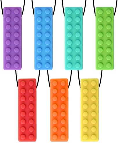 7 Pack Chew Necklaces for Sensory Kids Boys and Girls Silicone Bundle with ADHD Chewing Autism Biting Needs Teething Necklace Oral Motor Aids Chewy for Adults Reduce Anxiety Fidget