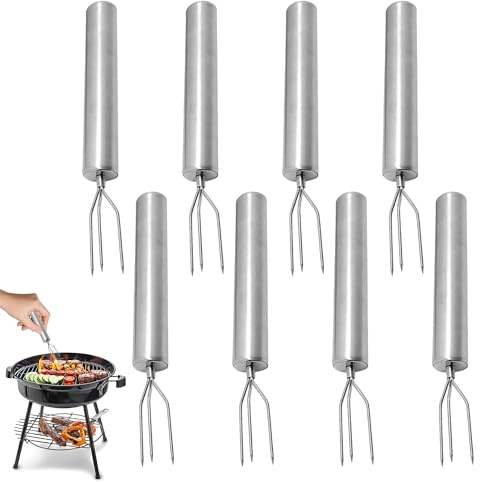 Juego de 8 tenedores de patatas, tenedores de acero inoxidable para patatas peladas, robusto juego de brochetas de tridente, mango ergonómico para verduras y alimentos a la parrilla