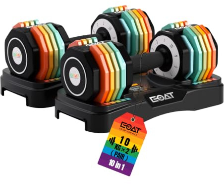EOAT Adjustable Dumbbells Set of 2, 1–10 kg Weight Adjustment, Space-Saving Home Gym Dumbbells, Featuring Safety Locks and Non-Slip Grips, Home Gym Equipment Suitable for Full-Body Workouts
