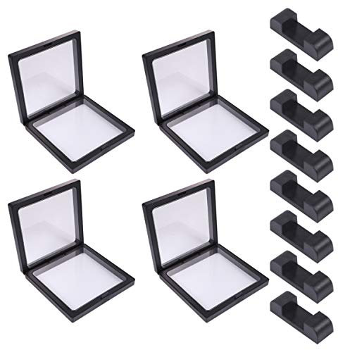 Hemoton Présentoir Flottant Noir Table Bureau Cadre D'affichage 3D Support de Boîte Bijoux Médaillon Pièce de Monnaie Présentoir 4 Pièces 11X11 Cm