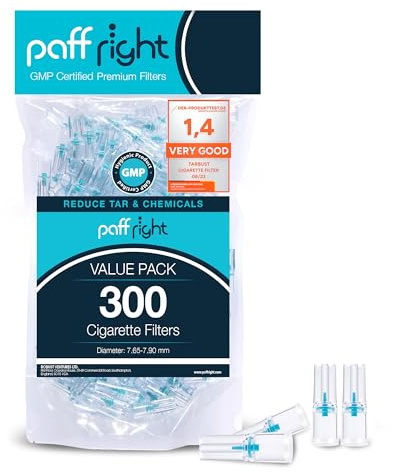 Paffright 300 Cigarette Filter Munstycke, Cigarettfilter, Anti-Tjära Filter för Cigarett, Anti Tjära Filter, Plast Cigarettfilter 8mm, Cigarettmunstycke för Regular