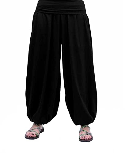 SAVARI | Pantalón Bombacho | Modelo Aladin | Pantalones Harem | con Estilo Oriental, Ancho, Largo y Cómodo | Ideal para Yoga | Mujer y Hombre | Lisos | Tallas Grandes Disponibles | Negro | Talla XXL