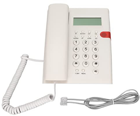 Téléphone Filaire Ciciglow K010A-1 Blanc avec Appels Mains Libres et Identification de L'appelant, Horloge en Temps Réel, Téléphone Filaire avec Protection contre la Foudre