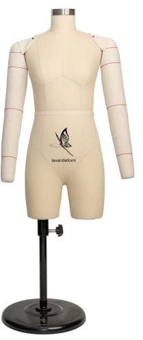lavandeform Half Scale Dress Form with Arms (Not Adult Full Size) Tailor Female Mannequin Torso for Sewing Fully Pinable Dressmaker Dummy,1/2 Trouser Pattern Making Model (Flexible Arms Beige)