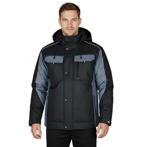 BWOLF Braver Veste de Travail d'hiver Coupe-Vent pour Homme Veste de Travail Chaude avec Capuche Veste d'extÈrieur pour Homme, Noir, XL