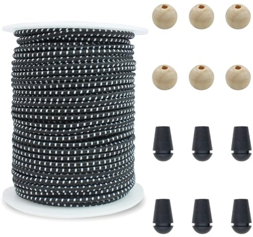 ZHFMLY 2.5mm Thick Elastic Cord for Sewing 90ft Black & White Bungee Shock Kayak Tie Down Straps Tent Elastic Cord Replacement Heavy Stretchy Rope for Crafts-Pants-Clothing-Outdoor Supplies