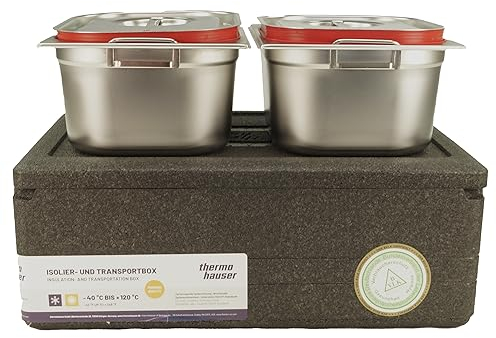 GVK ECO EPP Thermohauser Kühlbox Thermobox Transportbox inkl. 2x GN 1/2 150mm mit Fallgriffen+Deckel Silikonring #1